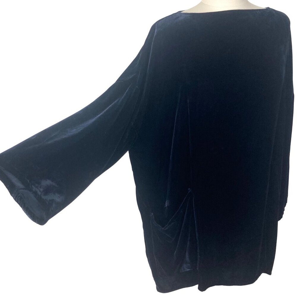 Lacausa Blue Velvet Long Sleeve Dress Medium Oversized Lagenlook Silk Blend